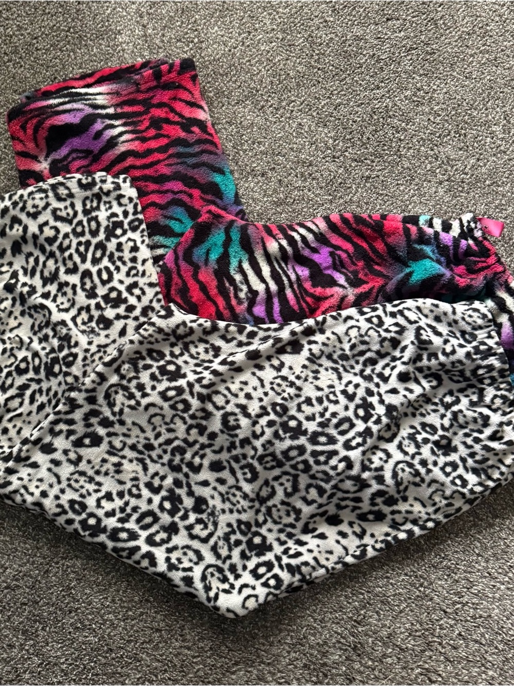 2 pairs Cozy Fuzzy Animal Print Lounge Pants - Black & White + Multicolor Zebra